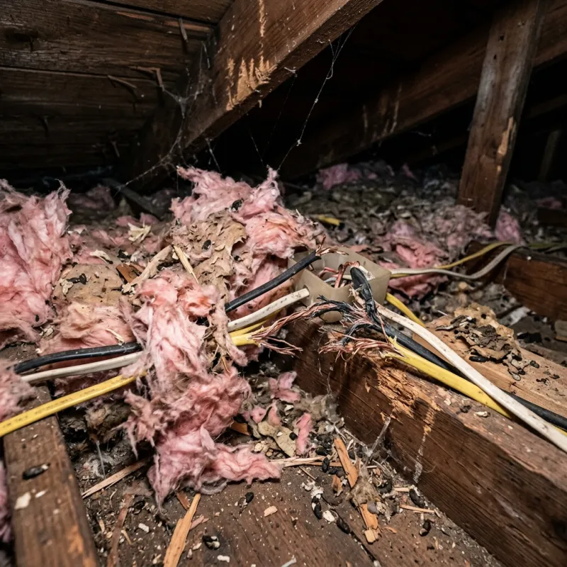 Contaminated ceiling insulation being assessed in a Mornington roof space
