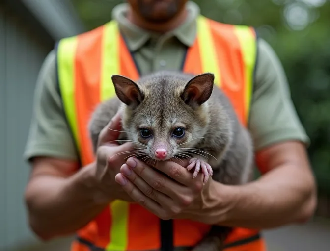 Animal handler safely recovering a deceased possum in Mornington
