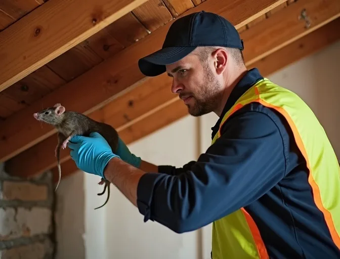 Technician inspecting a roof cavity for a dead rat in Mornington